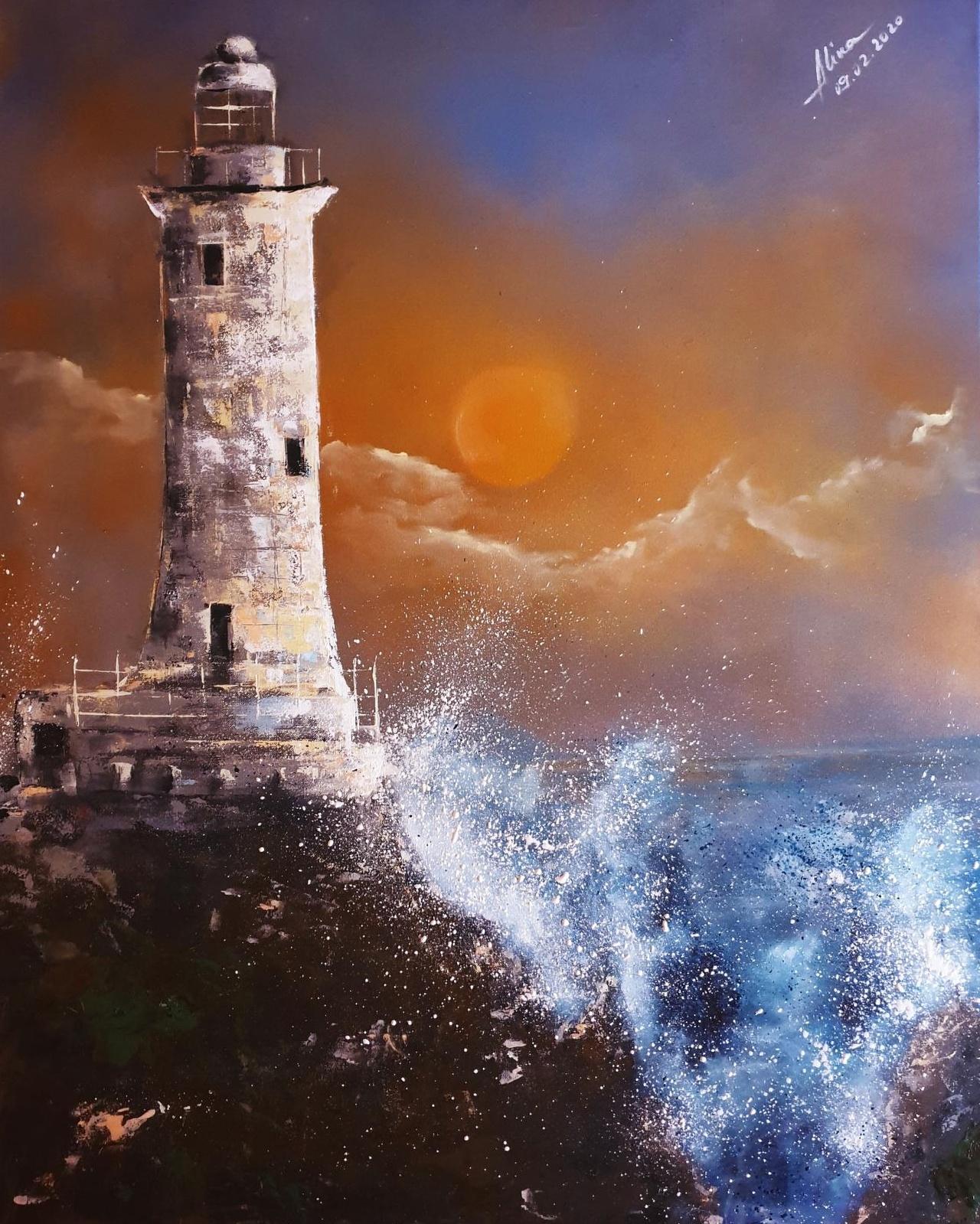 ArteDiAlina.com painting: La Corbière at windy sunset